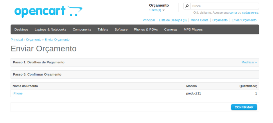 Passo 2 checkout orçamento OpenCart