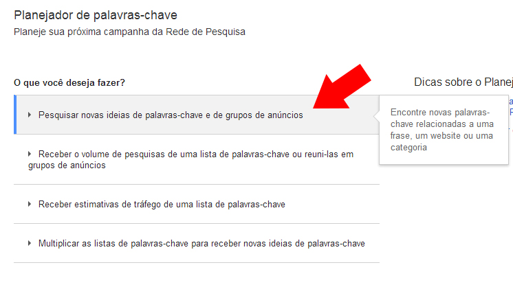 Planejador de palavras-chave